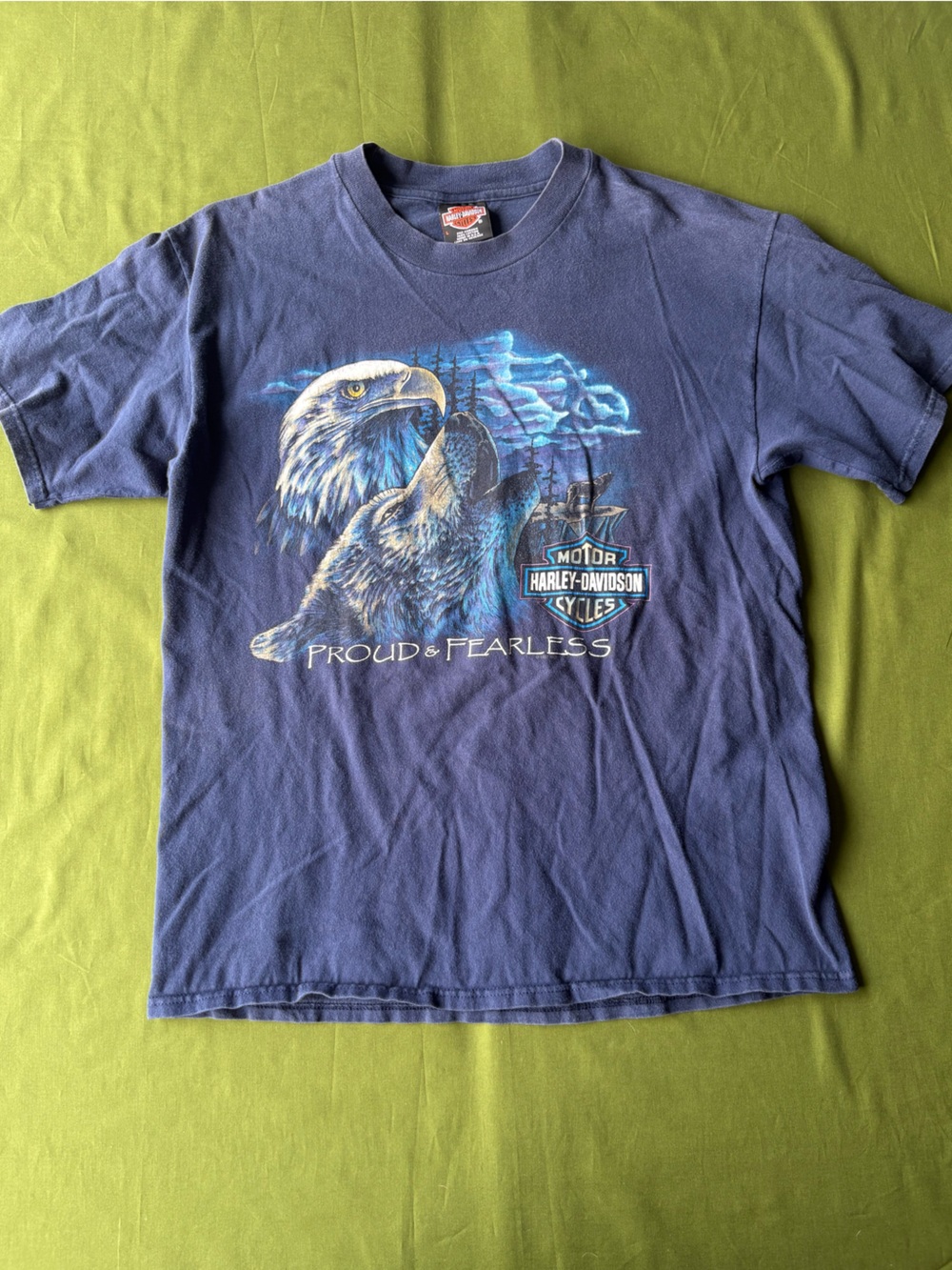 Harley Davidson Proud & Fearless Wolf Eagle Graphic Tee USA Large